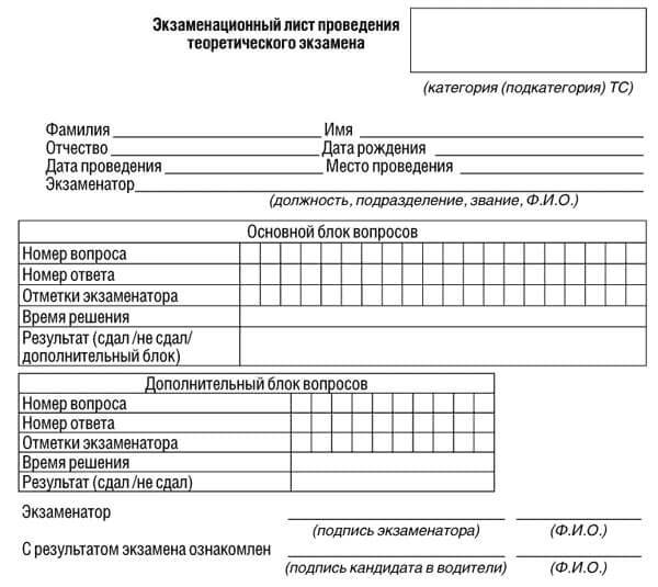 купить лист сдачи теоретического экзамена ПДД в Харабали